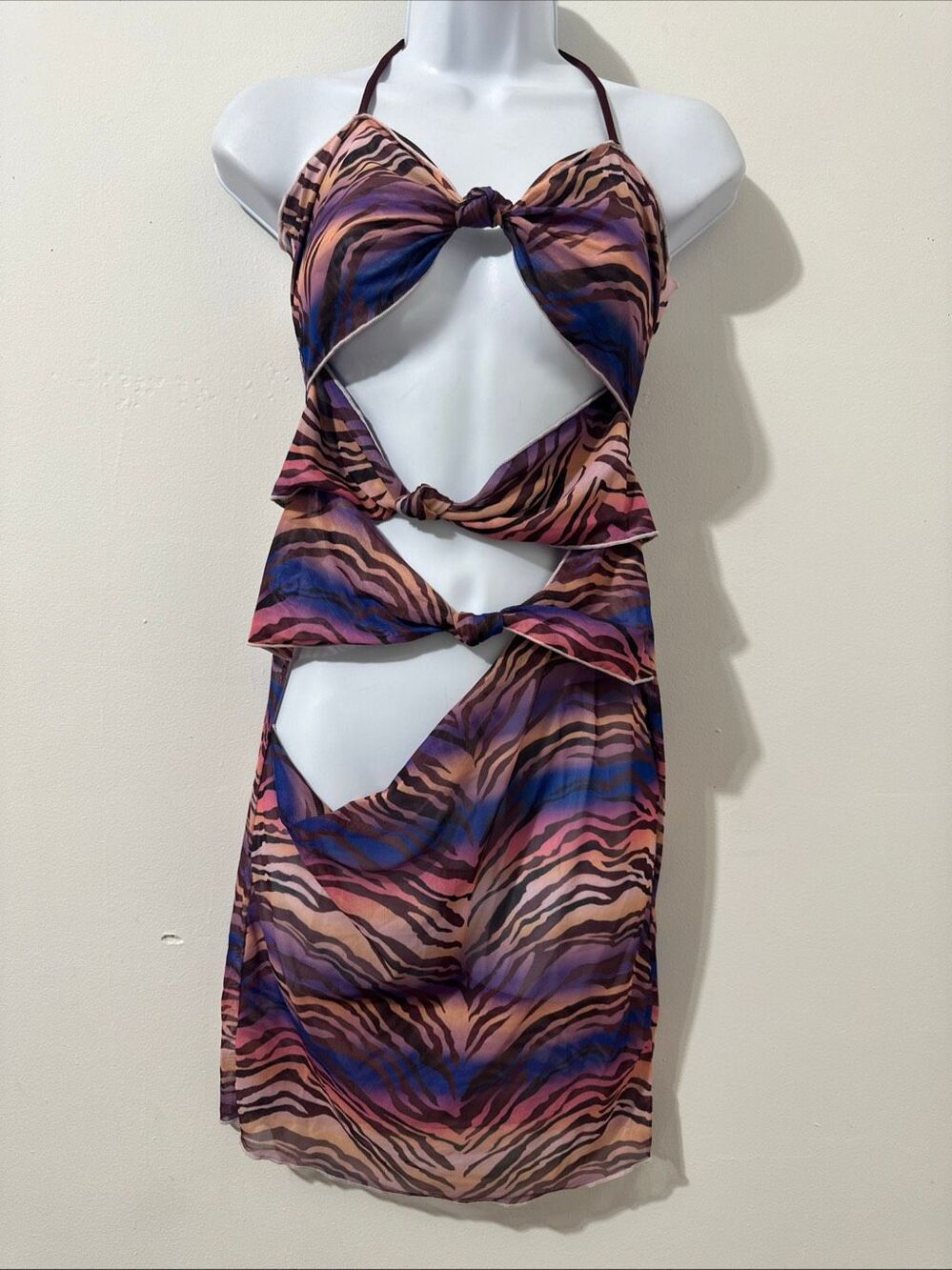 Icon Swim X City Girls Animal Print purple, brown Cutout Swim Coverup L A896